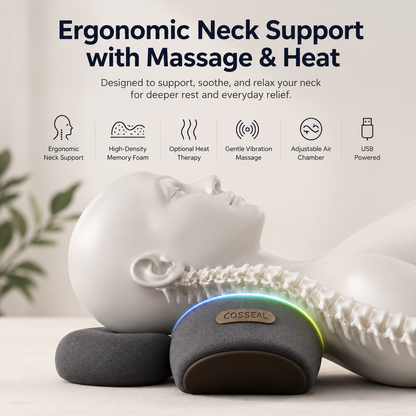 Norvela DeepRest Ergonomic Neck Support Pillow with Heat & Massage