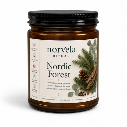Norvela Ritual Nordic Forest | Soy Scented Candle, Fresh Balsam, Cedarwood & Eucalyptus | 9oz Amber Jar