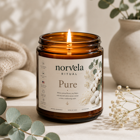 Norvela Ritual Pure | Unscented Soy Candle | 9oz Amber Jar